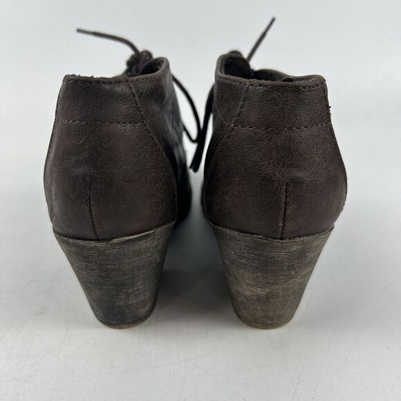 Rocket Dog Boots Womens 8 Ankle Booties Brown Leather Lace Up Block Heels - Picture 4 of 16